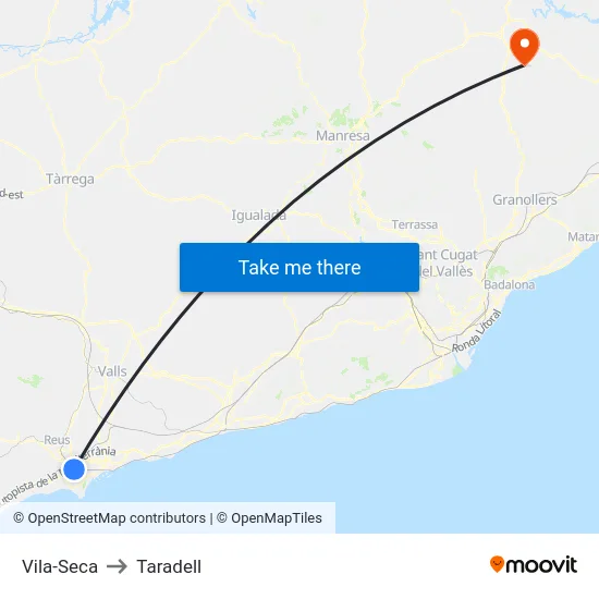Vila-Seca to Taradell map