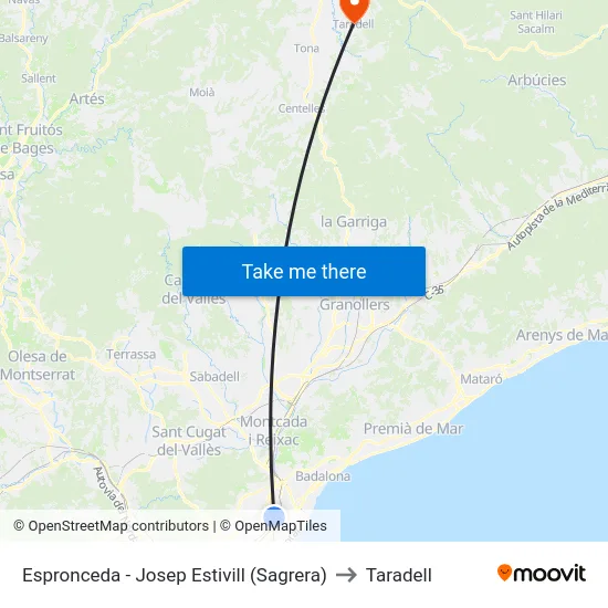 Espronceda - Josep Estivill (Sagrera) to Taradell map