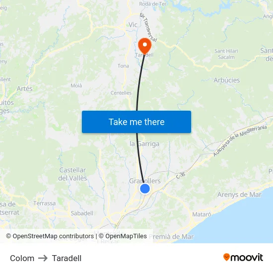 Colom to Taradell map