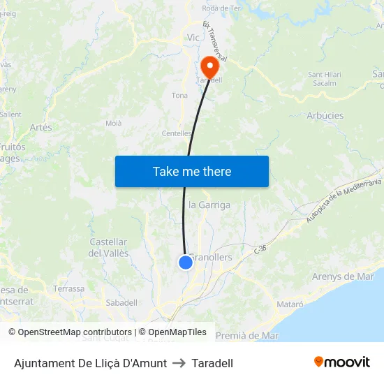 Ajuntament De Lliçà D'Amunt to Taradell map