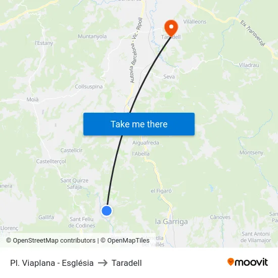 Pl. Viaplana - Església to Taradell map