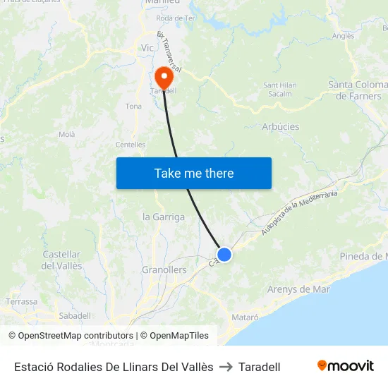 Estació Rodalies De Llinars Del Vallès to Taradell map