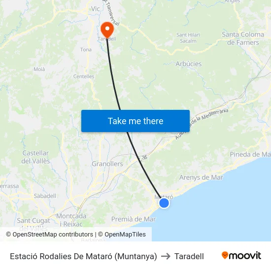 Estació Rodalies De Mataró (Muntanya) to Taradell map