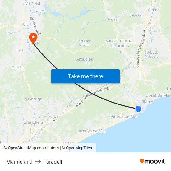 Marineland to Taradell map