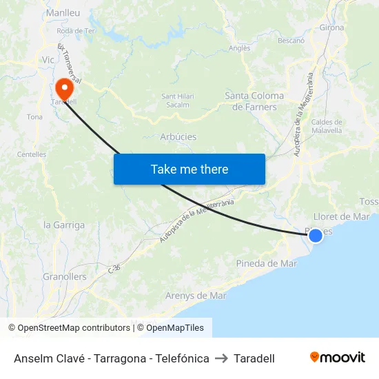 Anselm Clavé - Tarragona - Telefónica to Taradell map