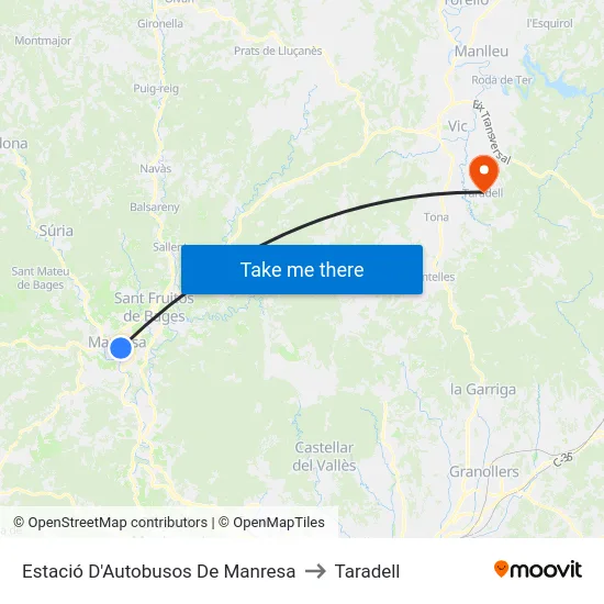 Estació D'Autobusos De Manresa to Taradell map