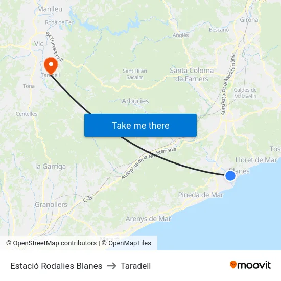 Estació Rodalies Blanes to Taradell map