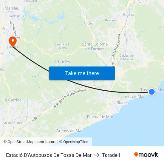 Estació D'Autobusos De Tossa De Mar to Taradell map