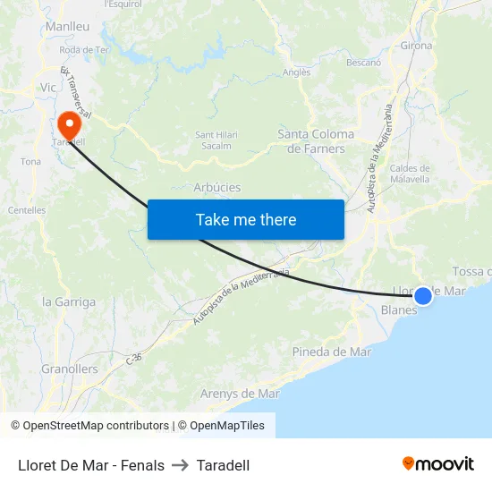 Lloret De Mar - Fenals to Taradell map