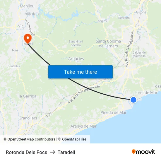 Rotonda Dels Focs to Taradell map