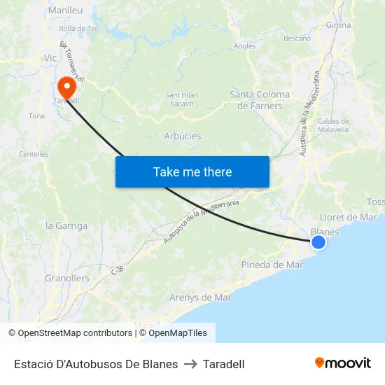 Estació D'Autobusos De Blanes to Taradell map