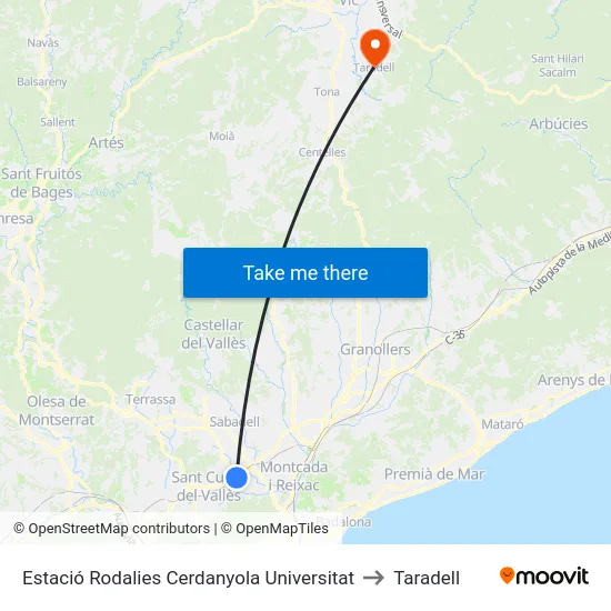 Estació Rodalies Cerdanyola Universitat to Taradell map