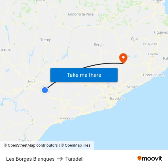 Les Borges Blanques to Taradell map