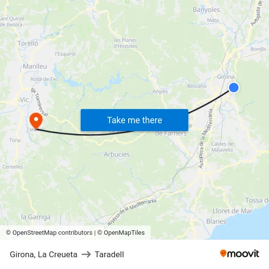 Girona, La Creueta to Taradell map