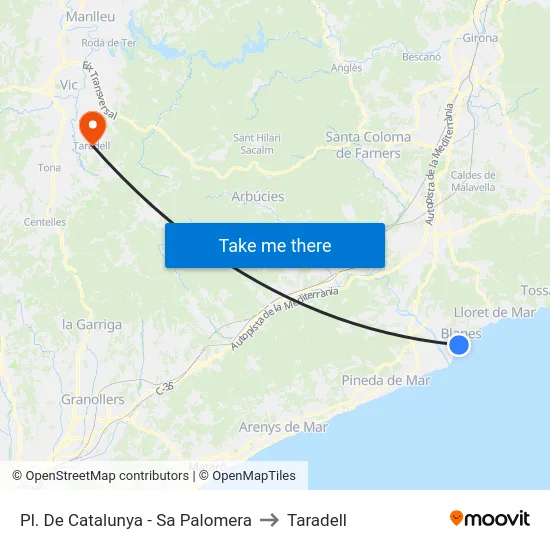 Pl. De Catalunya - Sa Palomera to Taradell map