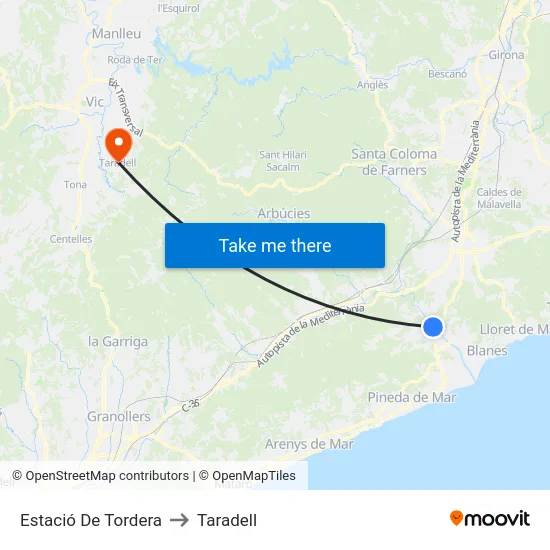 Estació De Tordera to Taradell map