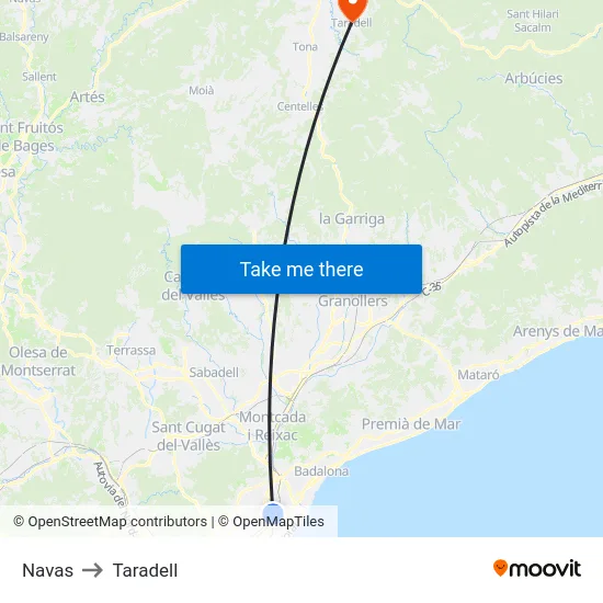 Navas to Taradell map