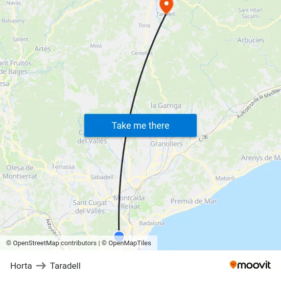 Horta to Taradell map