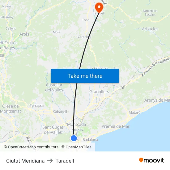 Ciutat Meridiana to Taradell map