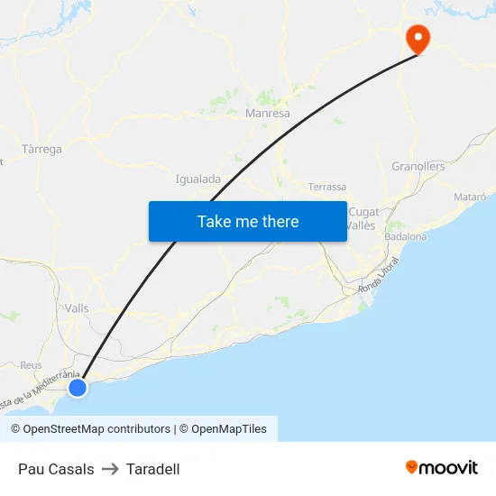 Pau Casals to Taradell map