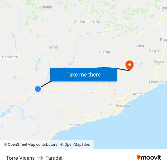 Torre Vicens to Taradell map