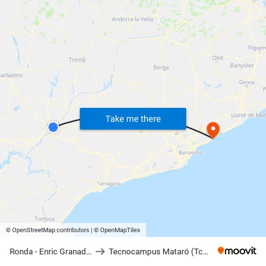Ronda - Enric Granados to Tecnocampus Mataró (Tcm3) map