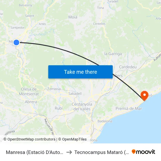 Manresa (Estació D'Autobusos) to Tecnocampus Mataró (Tcm3) map