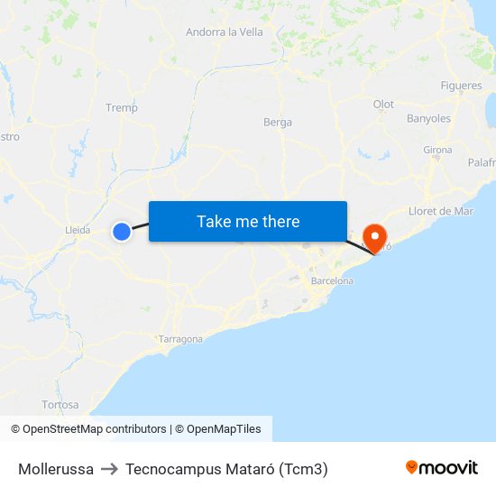 Mollerussa to Tecnocampus Mataró (Tcm3) map