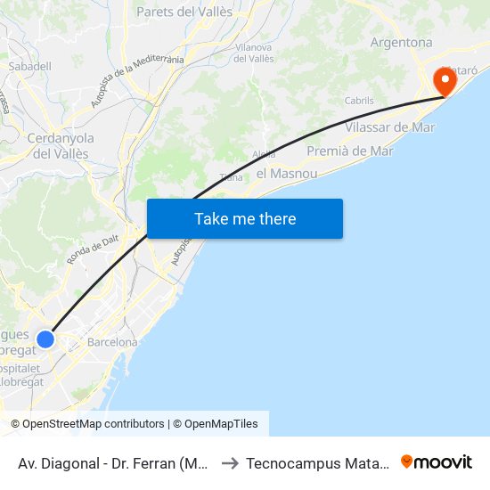 Av. Diagonal - Dr. Ferran (Maria Cristina) to Tecnocampus Mataró (Tcm3) map