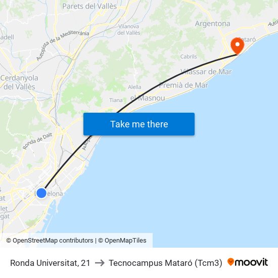 Ronda Universitat, 21 to Tecnocampus Mataró (Tcm3) map