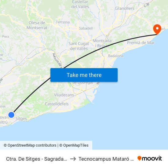 Ctra. De Sitges - Sagrada Familia to Tecnocampus Mataró (Tcm3) map