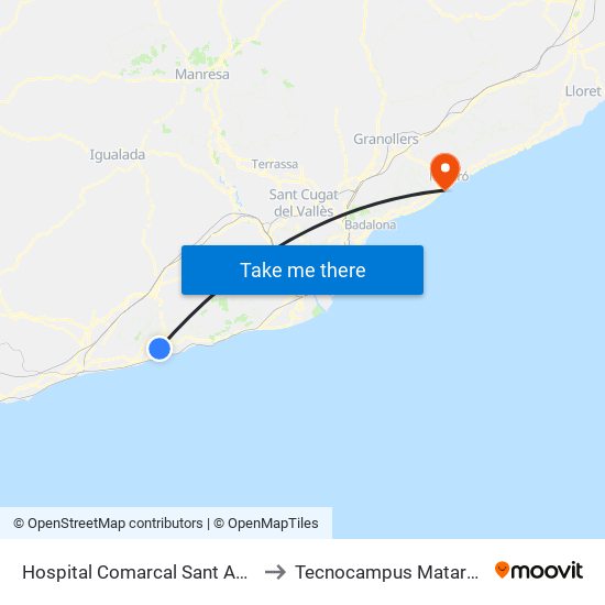 Hospital Comarcal Sant Antoni Abad to Tecnocampus Mataró (Tcm3) map