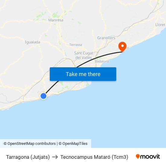 Tarragona (Jutjats) to Tecnocampus Mataró (Tcm3) map