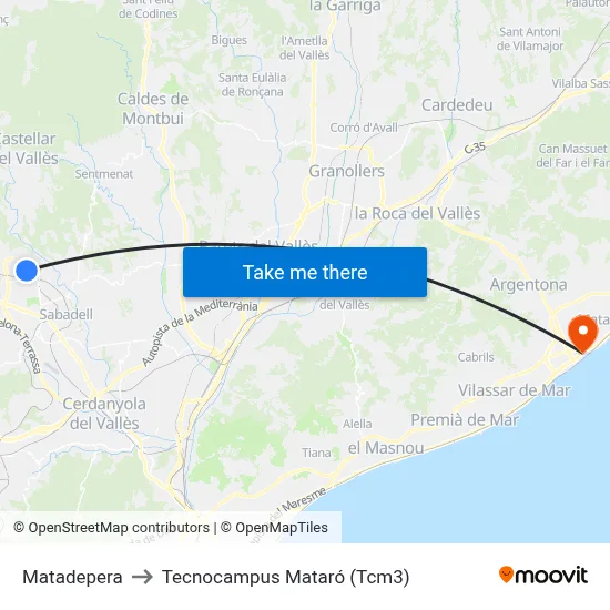 Matadepera to Tecnocampus Mataró (Tcm3) map