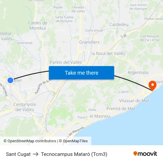 Sant Cugat to Tecnocampus Mataró (Tcm3) map
