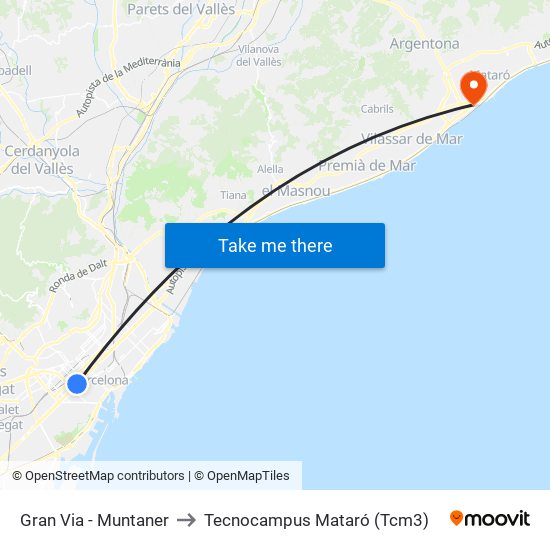 Gran Via - Muntaner to Tecnocampus Mataró (Tcm3) map