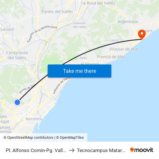 Pl. Alfonso Comín-Pg. Vall D'Hebron to Tecnocampus Mataró (Tcm3) map