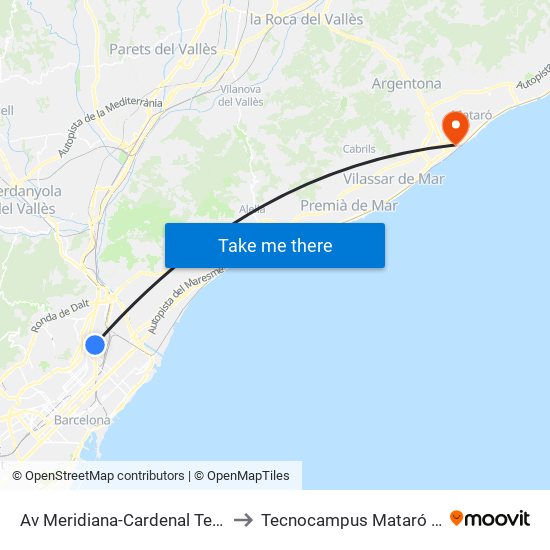 Av Meridiana-Cardenal Tedeschini to Tecnocampus Mataró (Tcm3) map