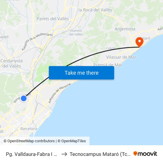 Pg. Valldaura-Fabra I Puig to Tecnocampus Mataró (Tcm3) map