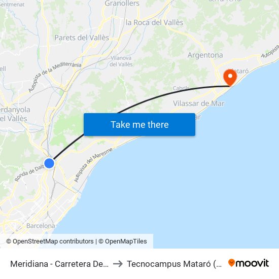 Meridiana - Carretera De Ribes to Tecnocampus Mataró (Tcm3) map