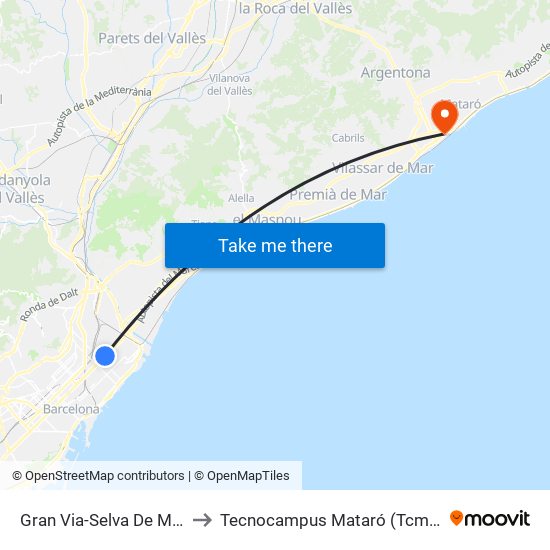 Gran Via-Selva De Mar to Tecnocampus Mataró (Tcm3) map