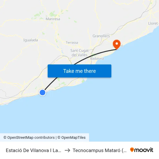 Estació De Vilanova I La Geltrú to Tecnocampus Mataró (Tcm3) map