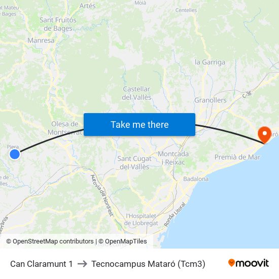 Can Claramunt 1 to Tecnocampus Mataró (Tcm3) map