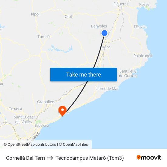 Cornellà Del Terri to Tecnocampus Mataró (Tcm3) map