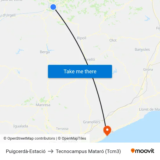 Puigcerdà-Estació to Tecnocampus Mataró (Tcm3) map