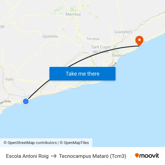 Escola Antoni Roig to Tecnocampus Mataró (Tcm3) map