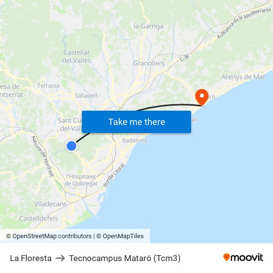 La Floresta to Tecnocampus Mataró (Tcm3) map