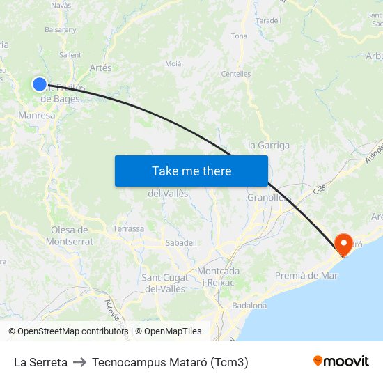 La Serreta to Tecnocampus Mataró (Tcm3) map