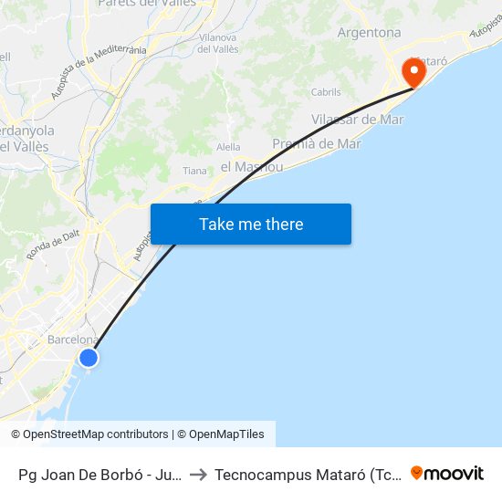 Pg Joan De Borbó - Judici to Tecnocampus Mataró (Tcm3) map