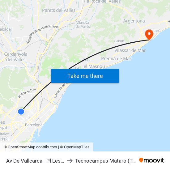 Av De Vallcarca - Pl Lesseps to Tecnocampus Mataró (Tcm3) map